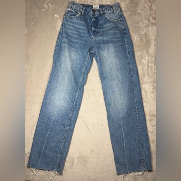 Anine Bing Roy 100% Organic Cotton Raw Hem Button Fly Denim Blue Jeans Size 26 - Picture 1 of 16